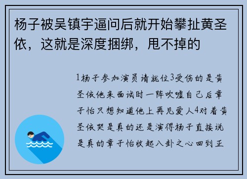杨子被吴镇宇逼问后就开始攀扯黄圣依，这就是深度捆绑，甩不掉的