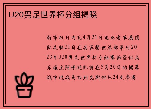 U20男足世界杯分组揭晓