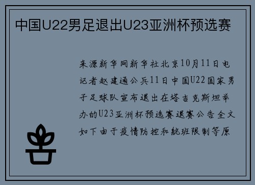 中国U22男足退出U23亚洲杯预选赛