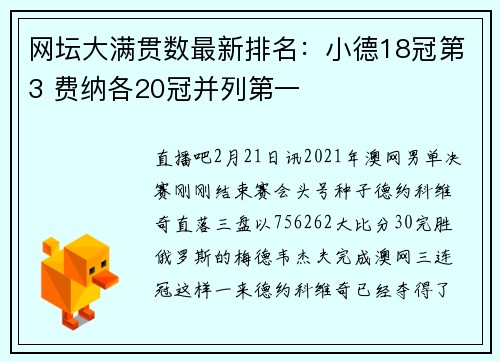 网坛大满贯数最新排名：小德18冠第3 费纳各20冠并列第一