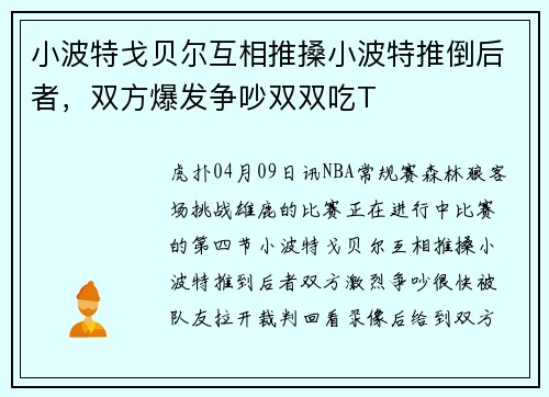 小波特戈贝尔互相推搡小波特推倒后者，双方爆发争吵双双吃T